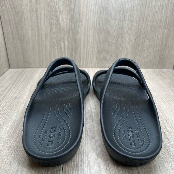 Crocs Kadee II Slide Sandals Womens 11 Slip On Z-Strap Water Friendly Flat Black - Picture 6 of 9